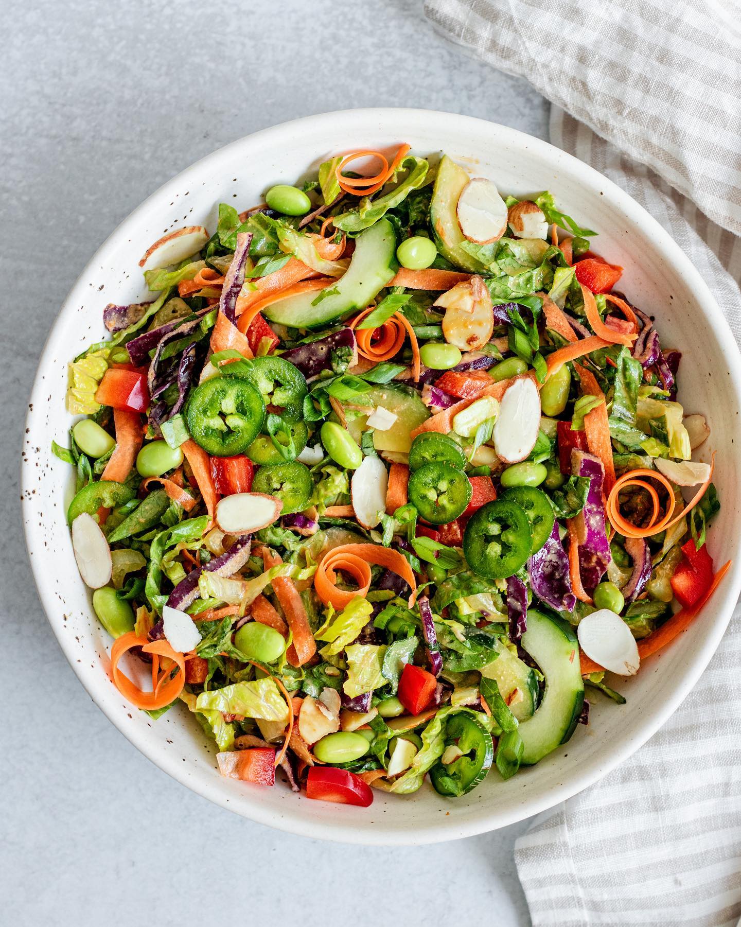 Edamame Crunch Salad with Sesame Cashew Lime Dressing