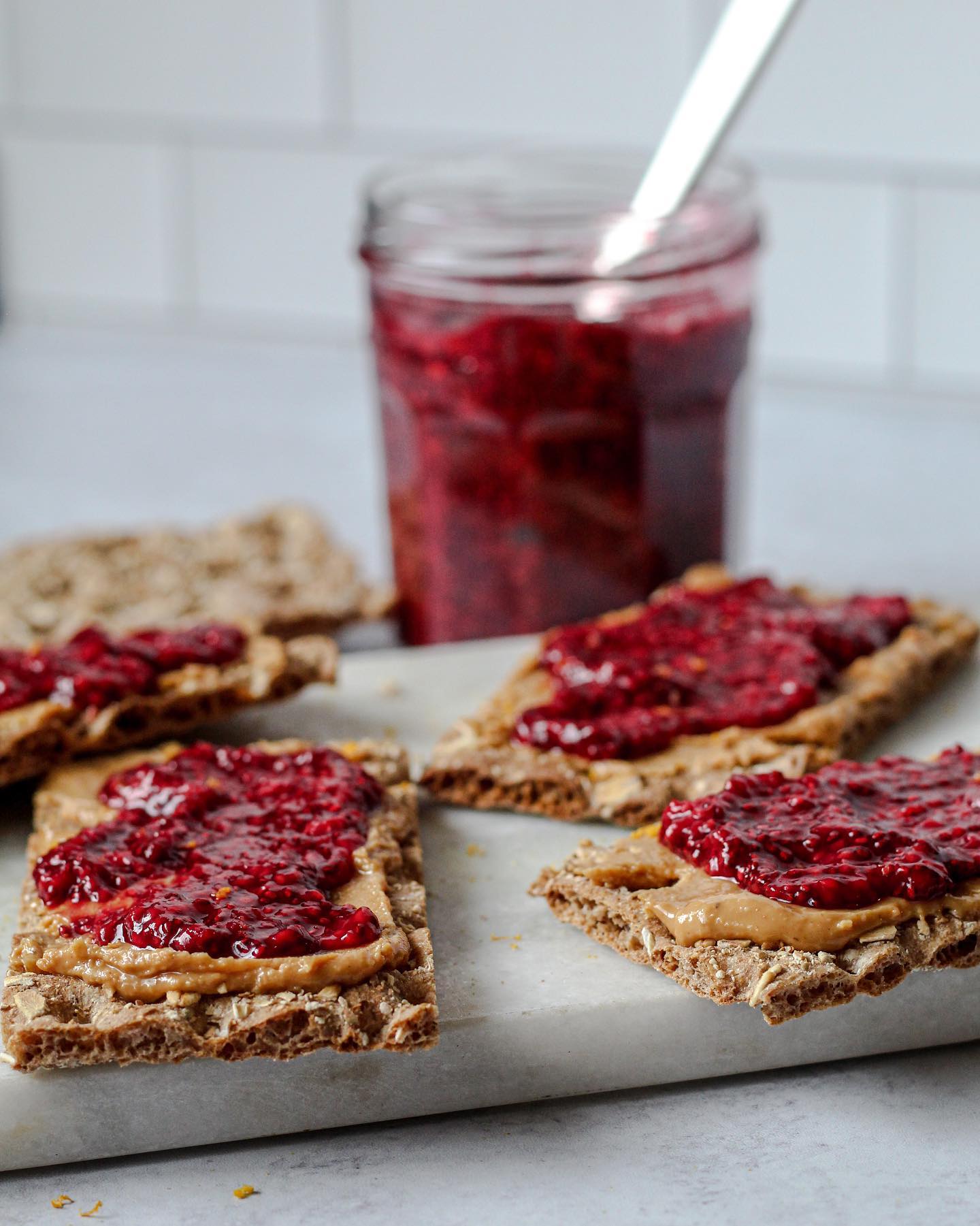 Raspberry Orange Chia Jam Pb&j on Multigrain Wasa Crispbread