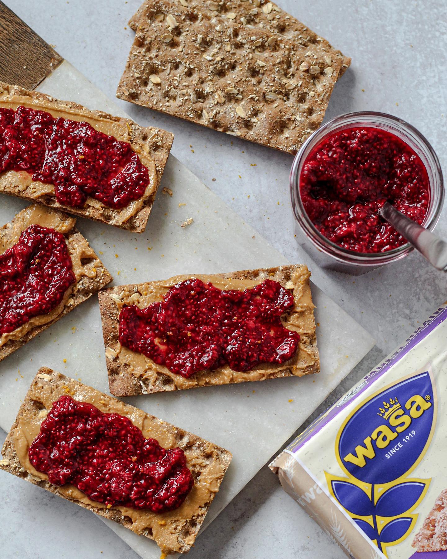 Raspberry Orange Chia Jam Pb&j on Multigrain Wasa Crispbread