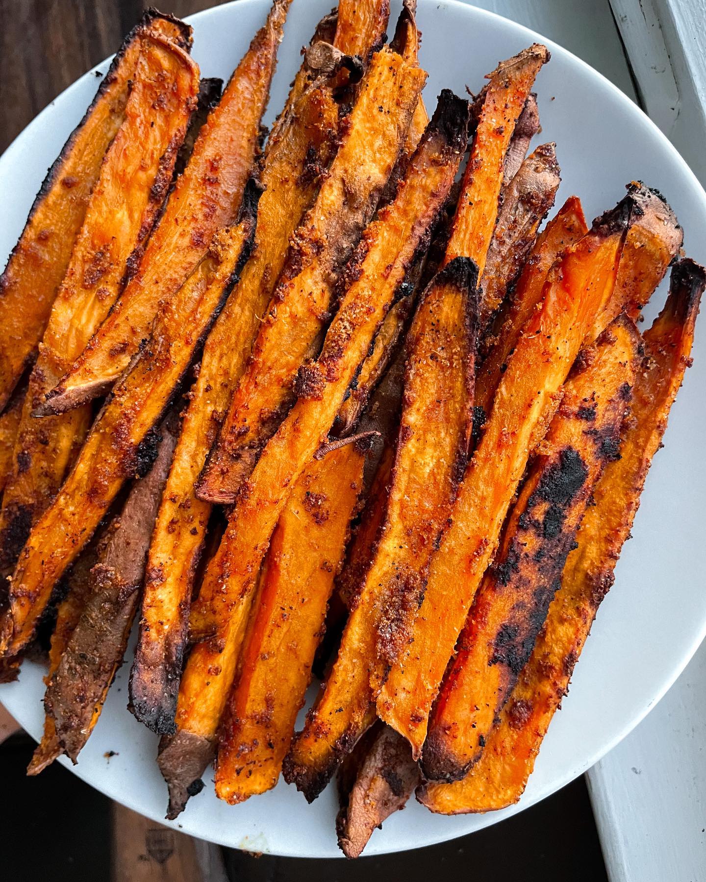 Spicy Sweet Potato Fries, Buffalo Cauliflower, and Chicken Salad