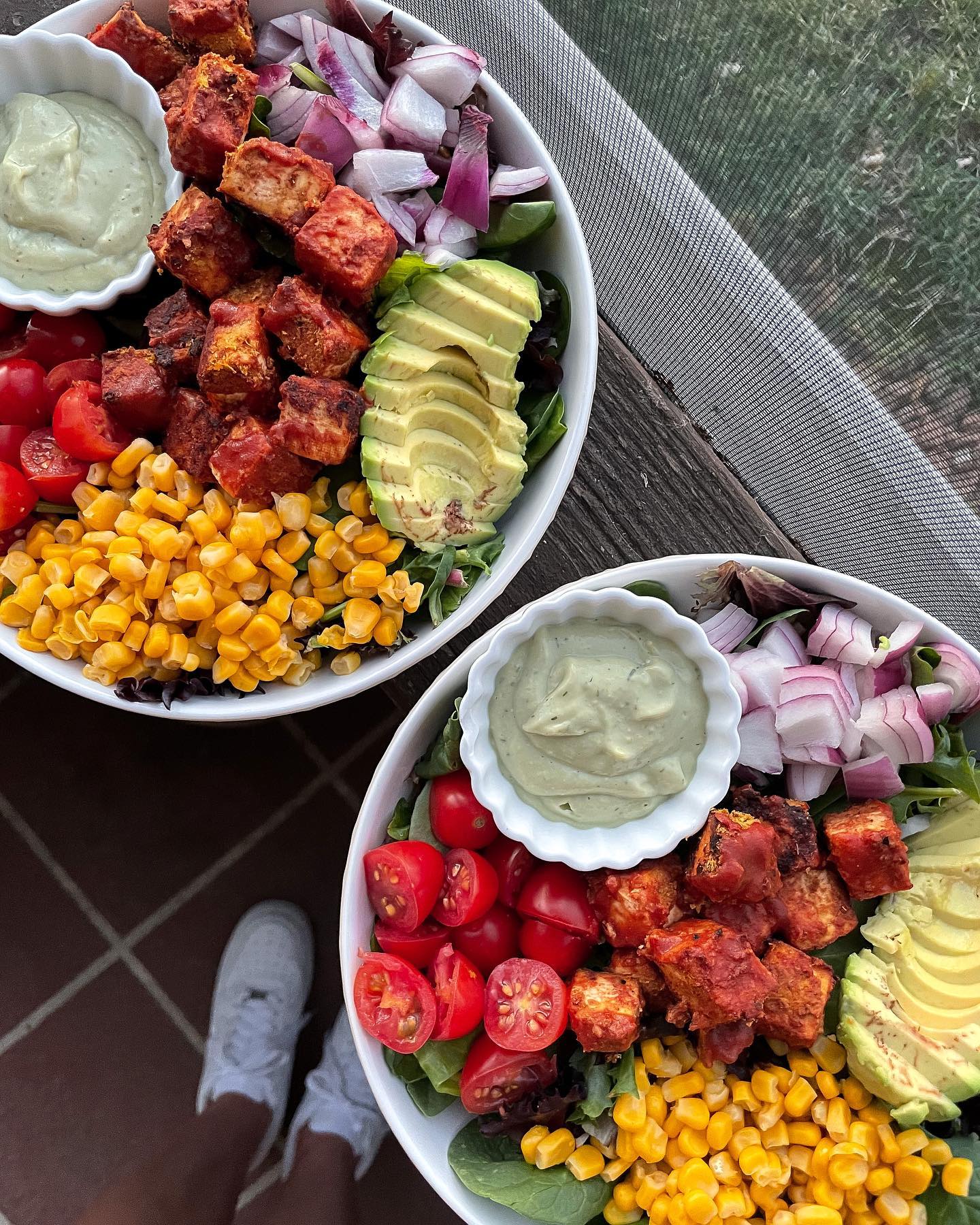 Bbq Tofu Salad with Avocado Tahini Dressing