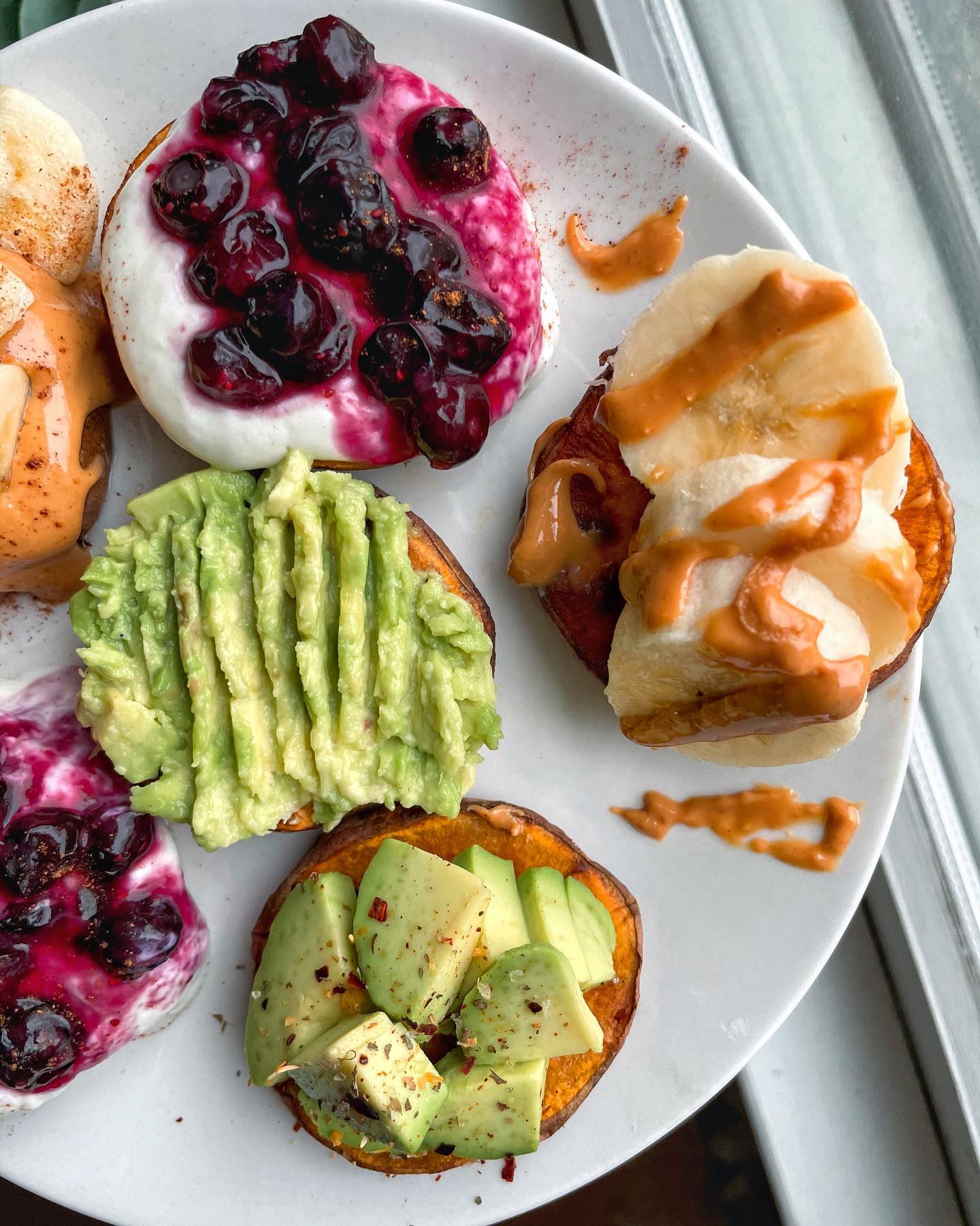 Mini Sweet Potato Toasts with Avocado and Yogurt