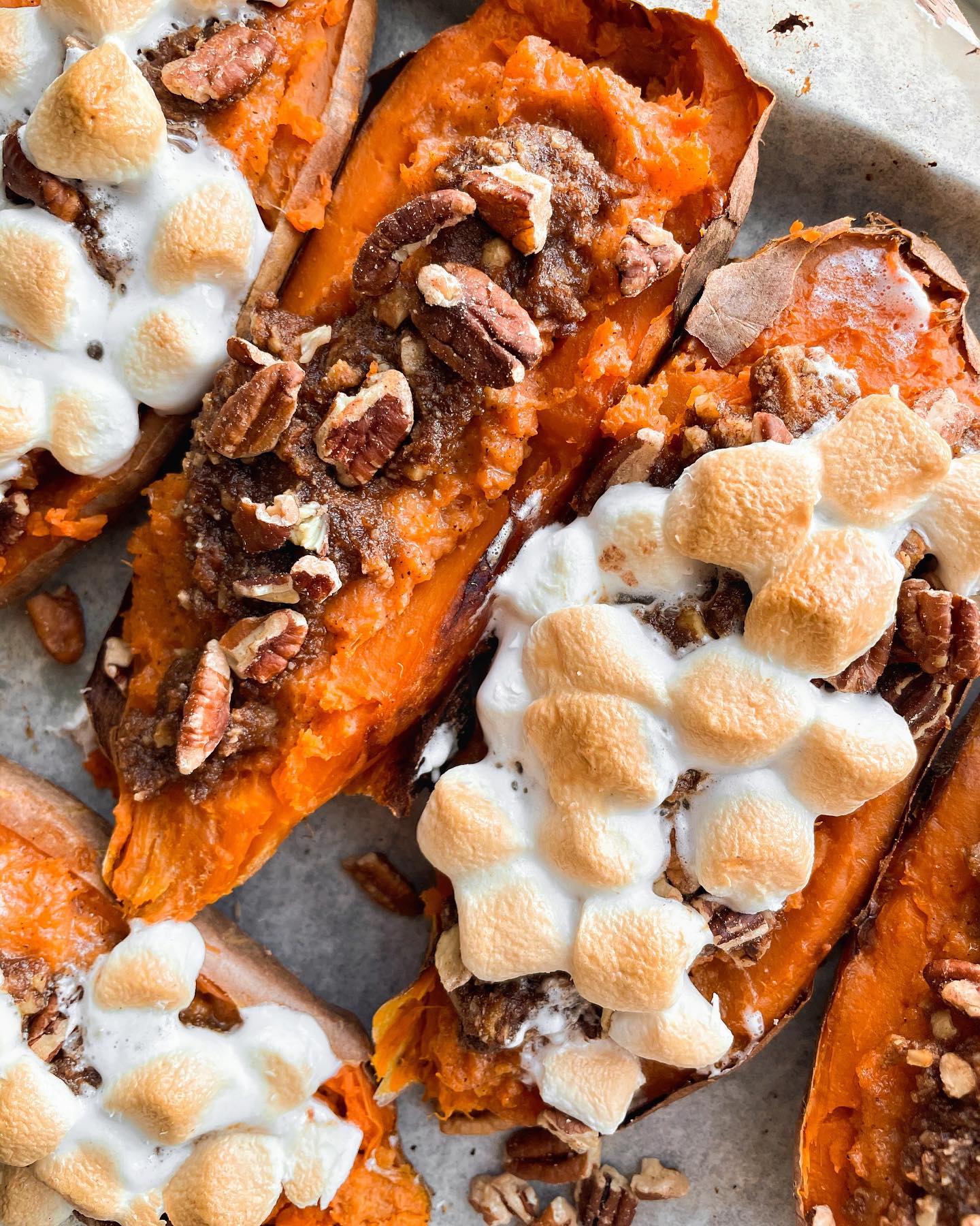 Twice Baked Sweet Potatoes with Pecan Topping