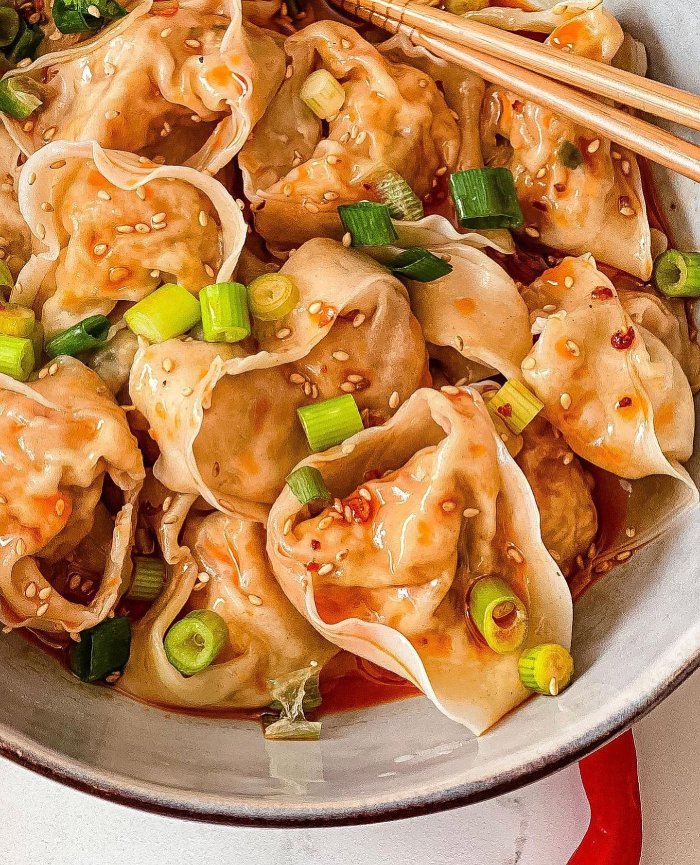 Veggie Wontons in Chili Oil