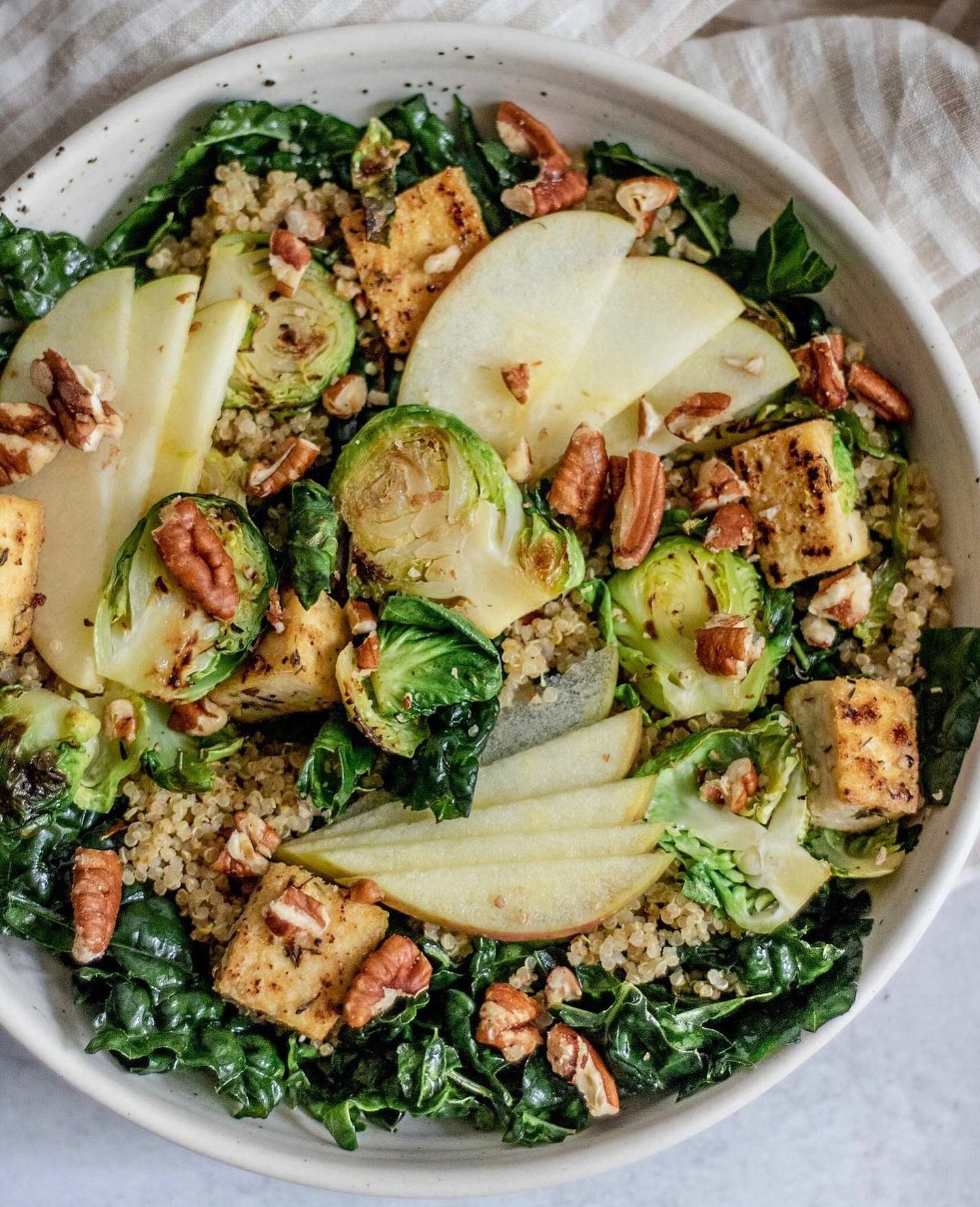 Chopped Kale Salad with Pan-Seared Tofu and Miso Ginger Tahini Dressing