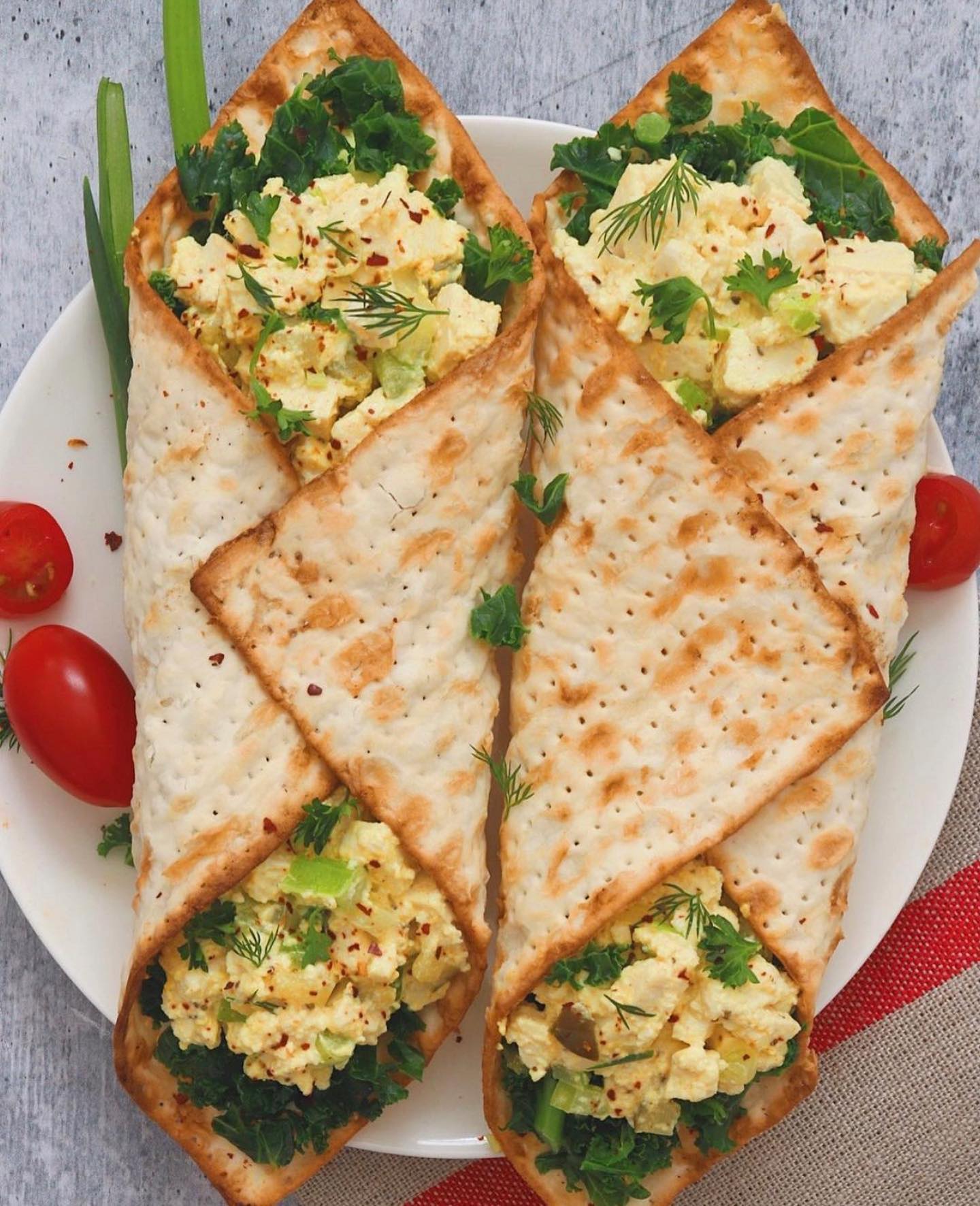 No Egg Salad Matzah Wraps