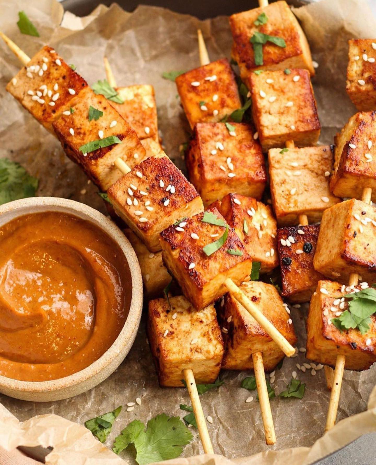 Tofu Skewers with Spicy Peanut Sauce