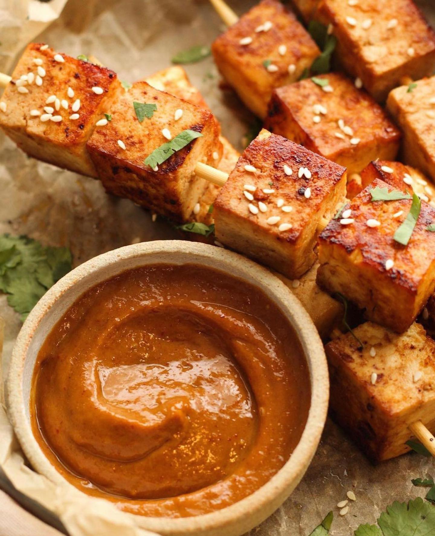 Tofu Skewers with Spicy Peanut Sauce