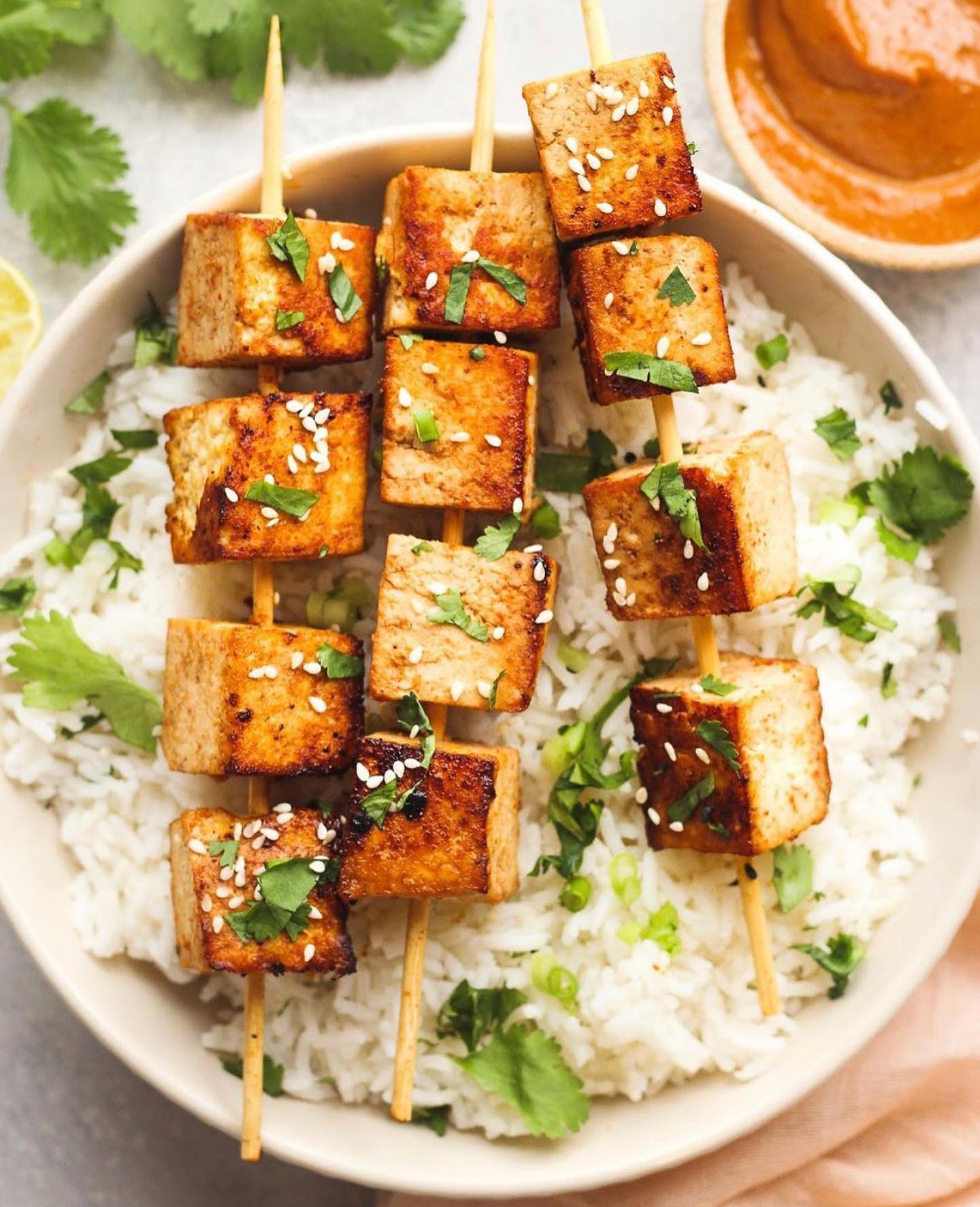 Tofu Skewers with Spicy Peanut Sauce
