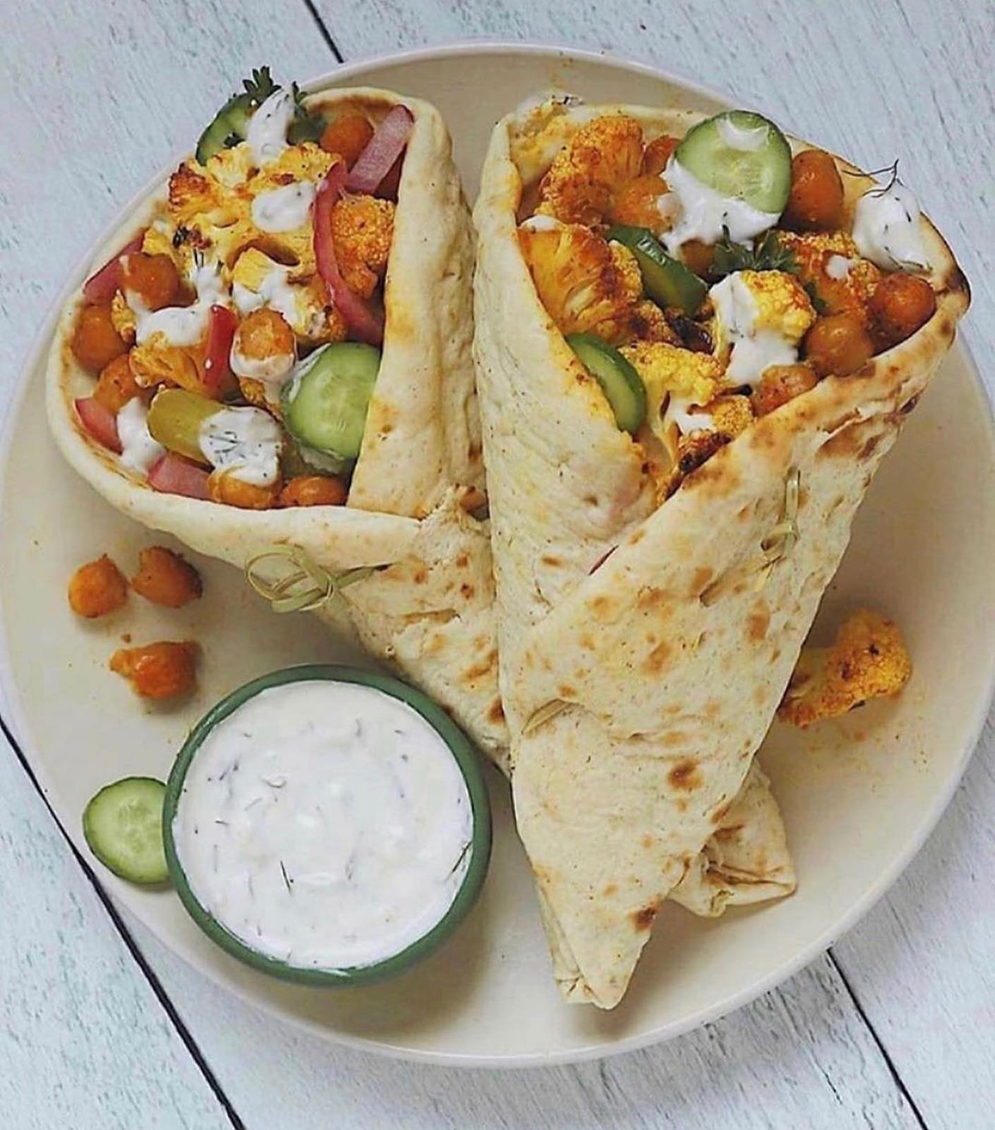 Roasted Cauliflower and Chickpea Shawarma Wraps