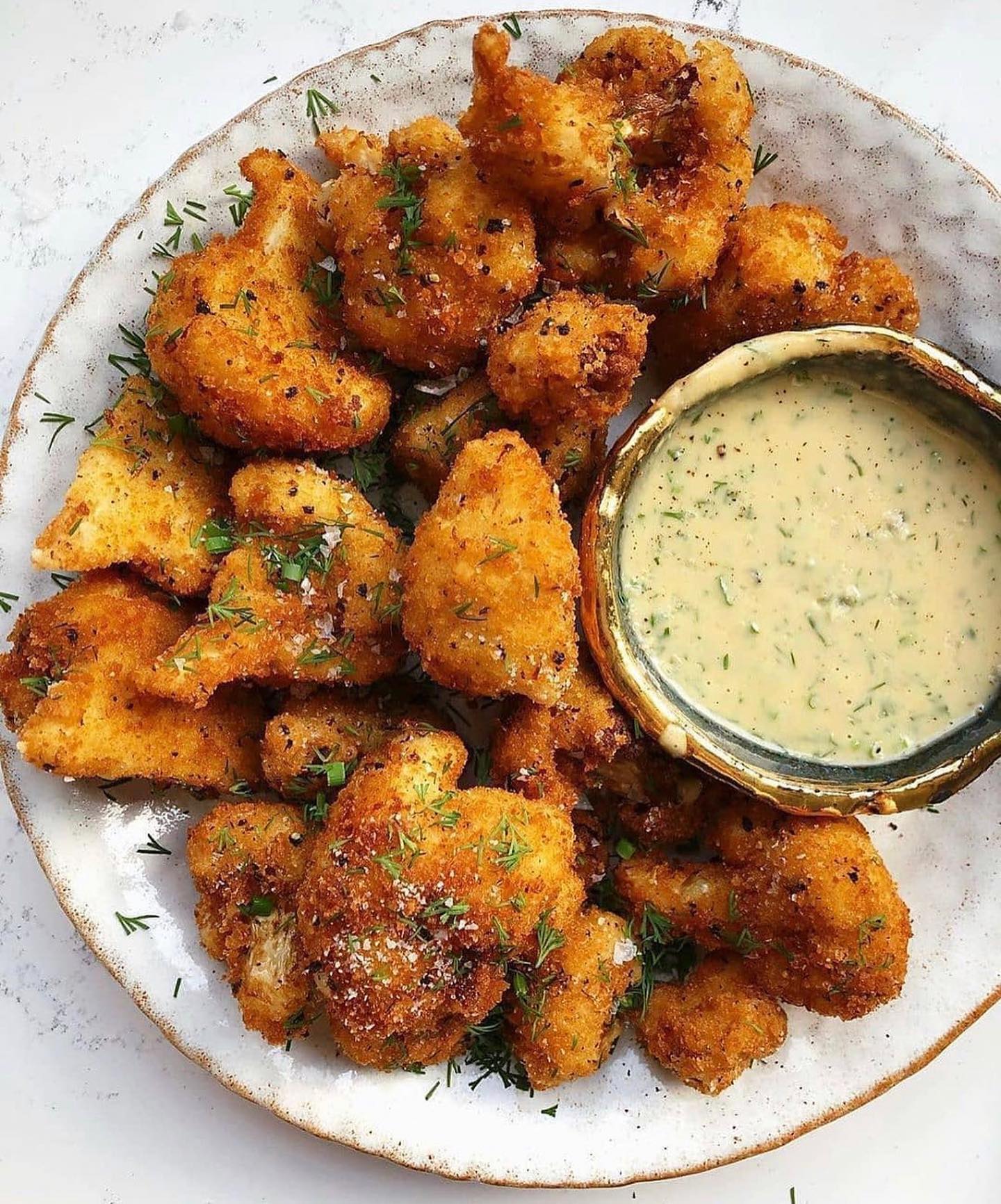 Lemon Pepper Cauliflower Bites with Sweet Tahini Ranch