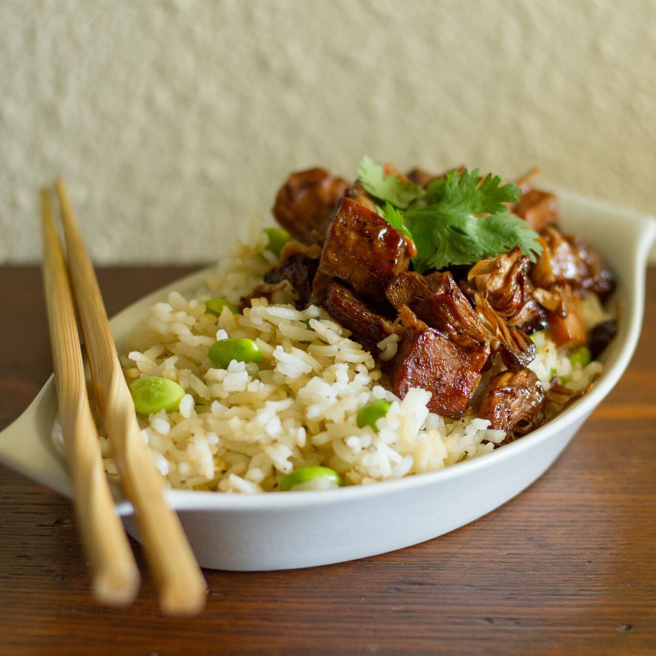 Teriyaki Jackfruit with Edamame and Jasmine Rice