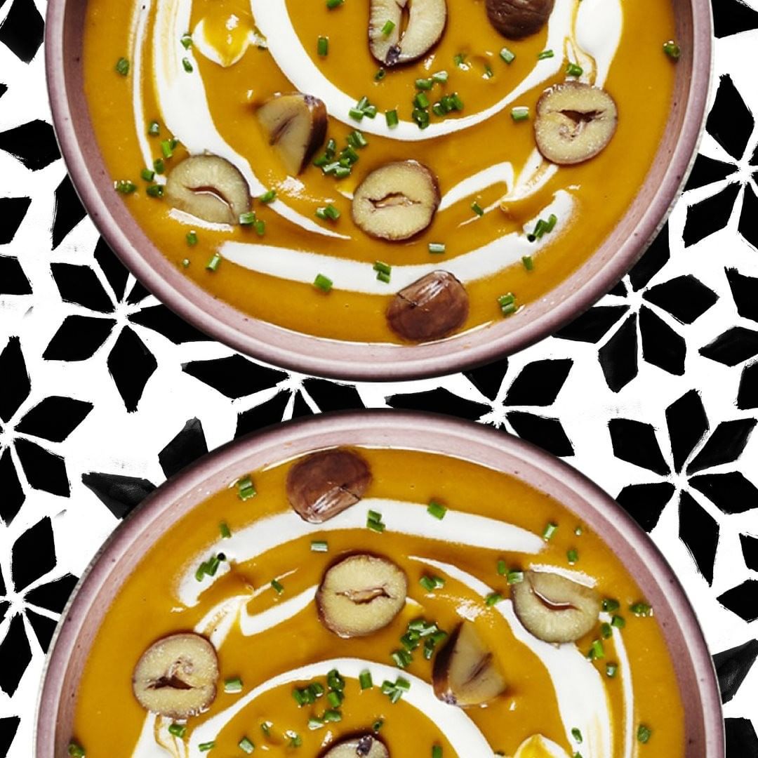 Roast Butternut Squash & Chestnut Soup with Chestnut Croutons