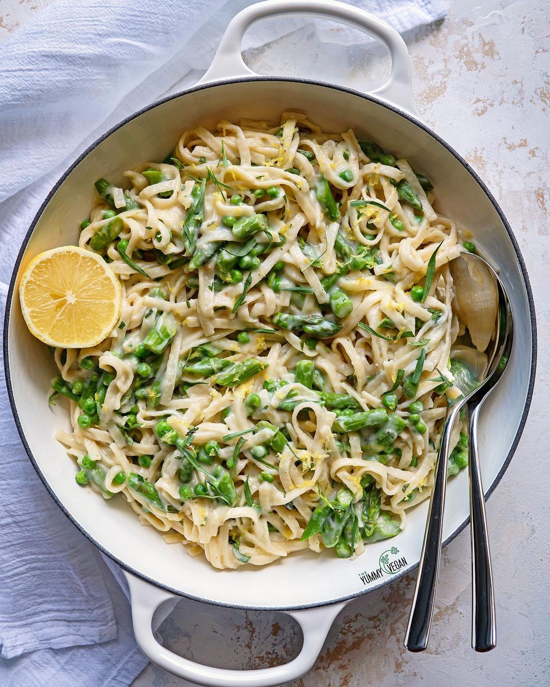 Creamy Lemon Tarragon Asparagus and Peas Pasta