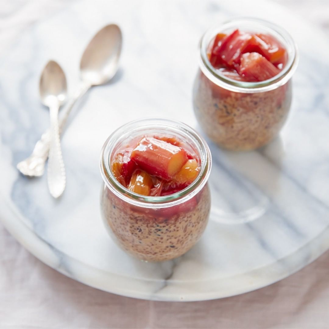 Rice and Quinoa Pudding with Vanilla and Poached Rhubarb