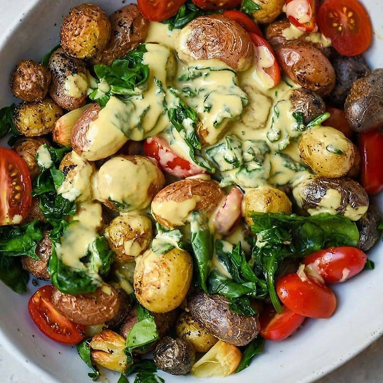 Oven-Roasted Baby Potatoes with Umami Tahini Dressing