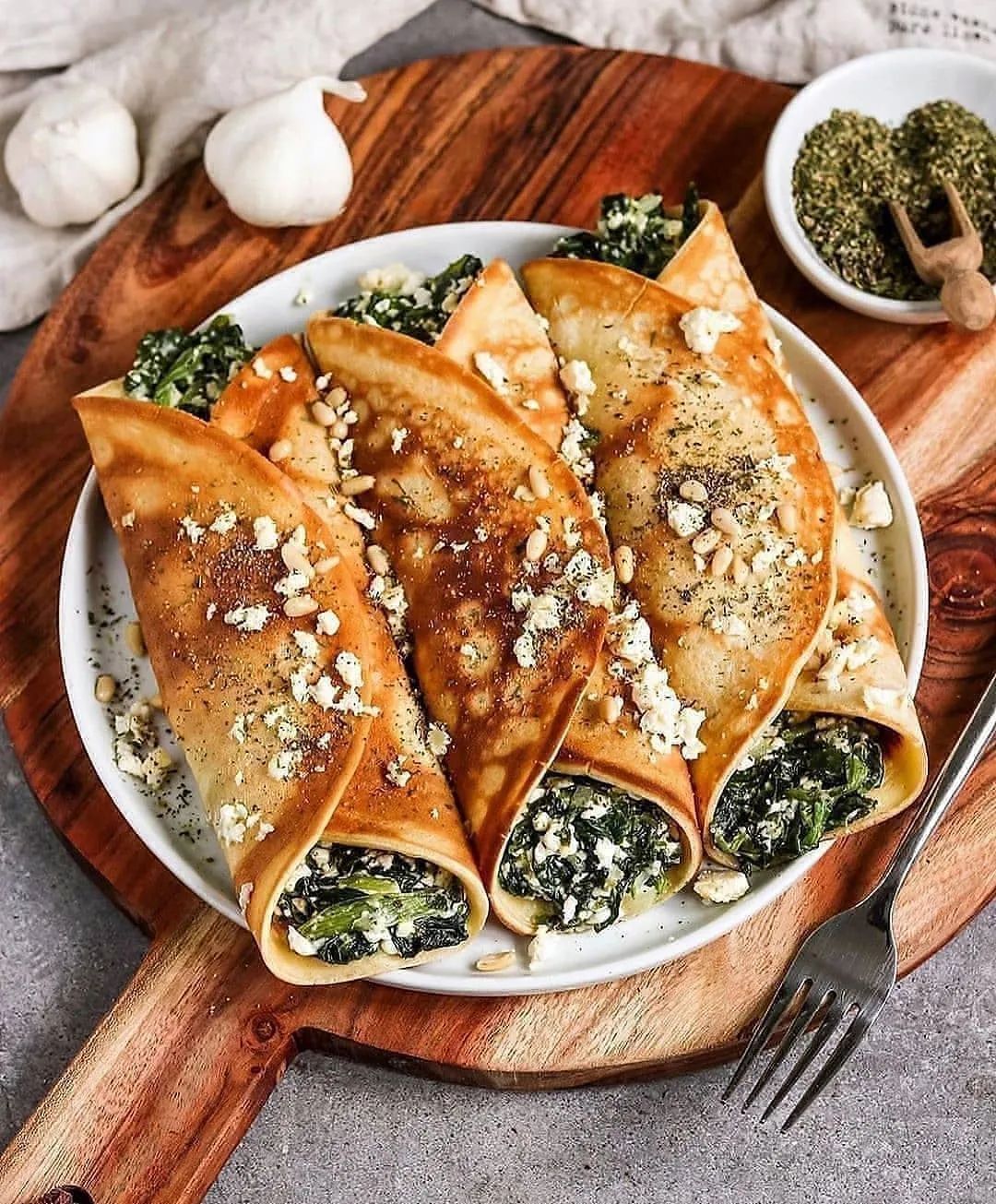 Vegan Oven-Baked Spinach Feta Crepes