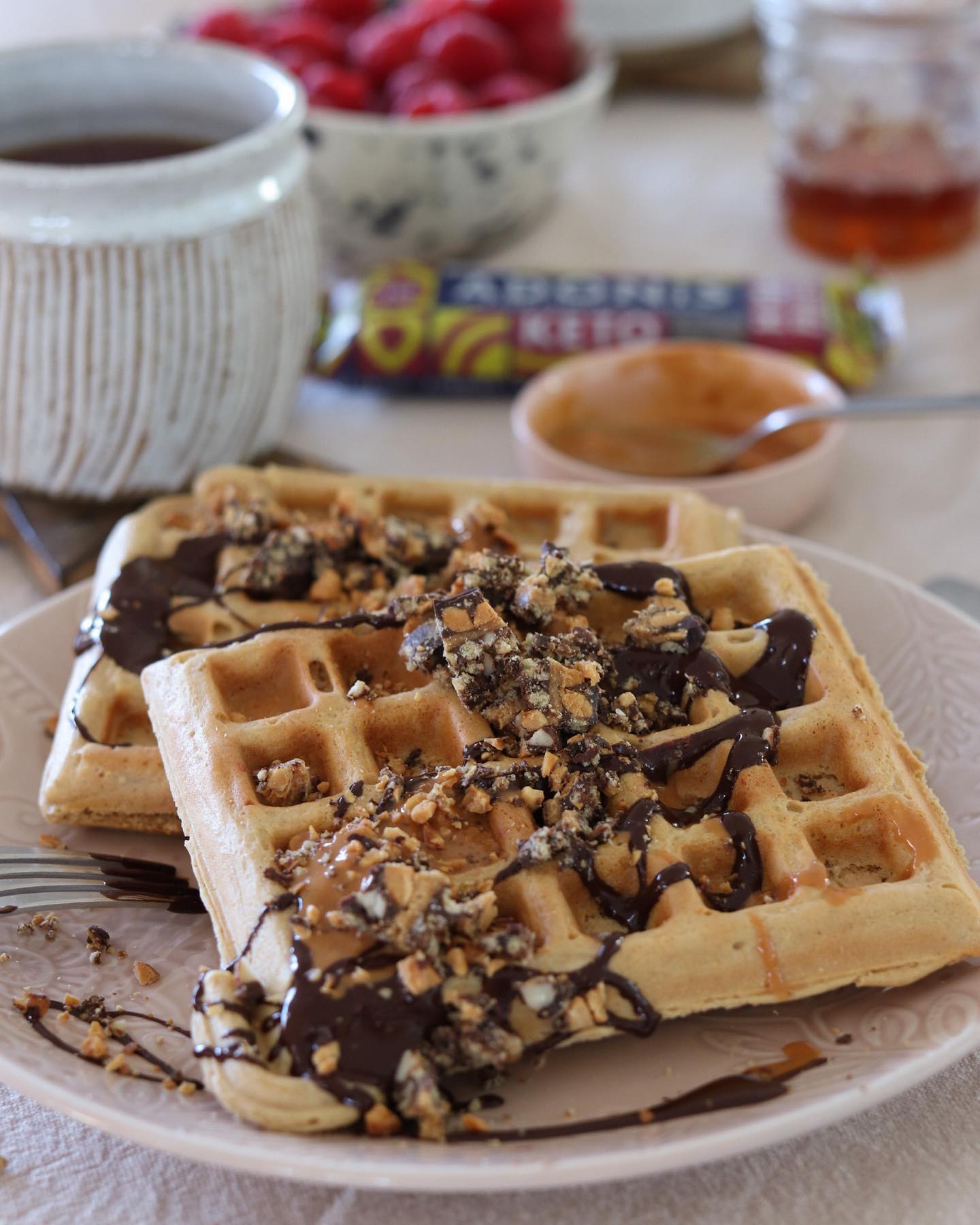 Crunchy Peanut Butter Waffles with Dark Chocolate