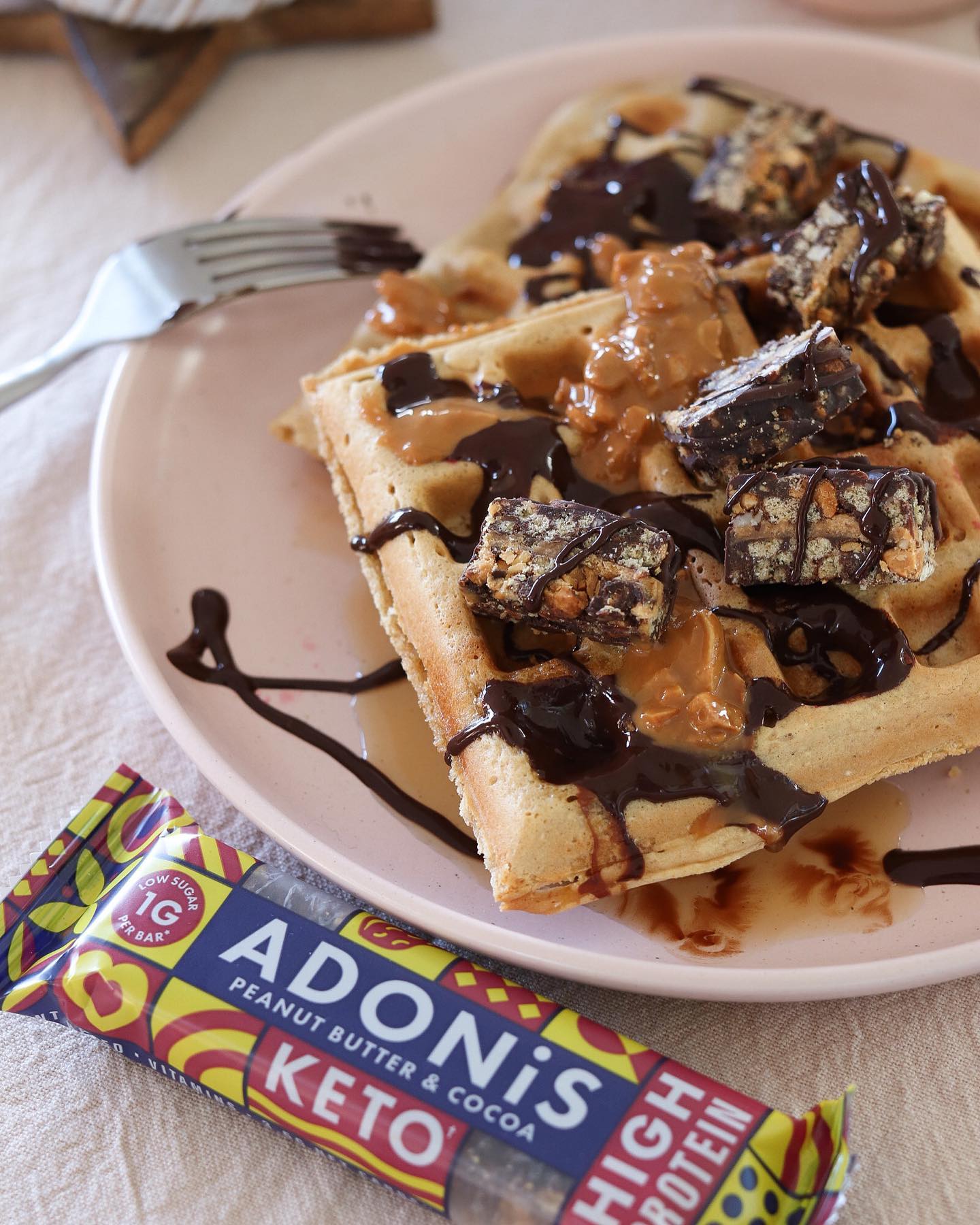 Crunchy Peanut Butter Waffles with Dark Chocolate