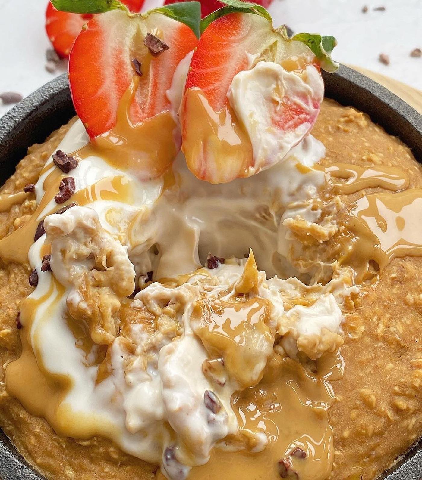 Strawberry Peanut Butter Cheesecake Skillet Oats