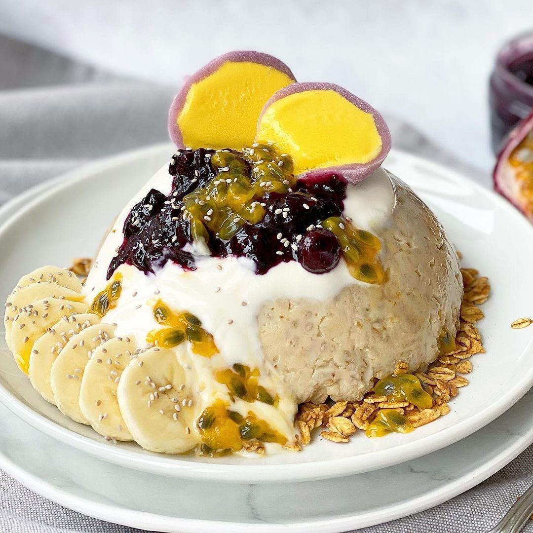 Blueberry & Passion Fruit Mochi Breakfast Pudding