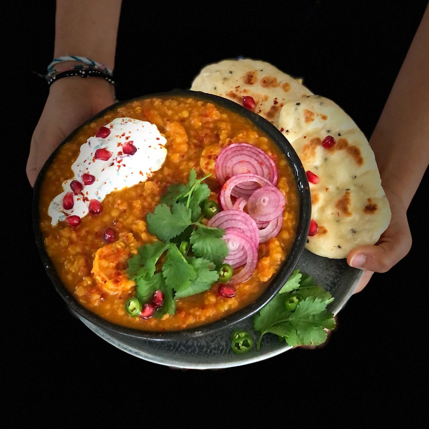 Red Lentil Daal with Prawns