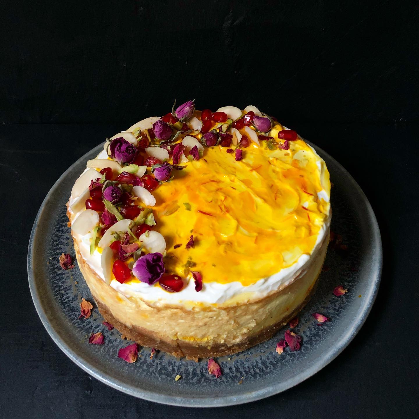 Saffron-Infused Shrikand Cheesecake with Nutty Lotus Biscoff Base