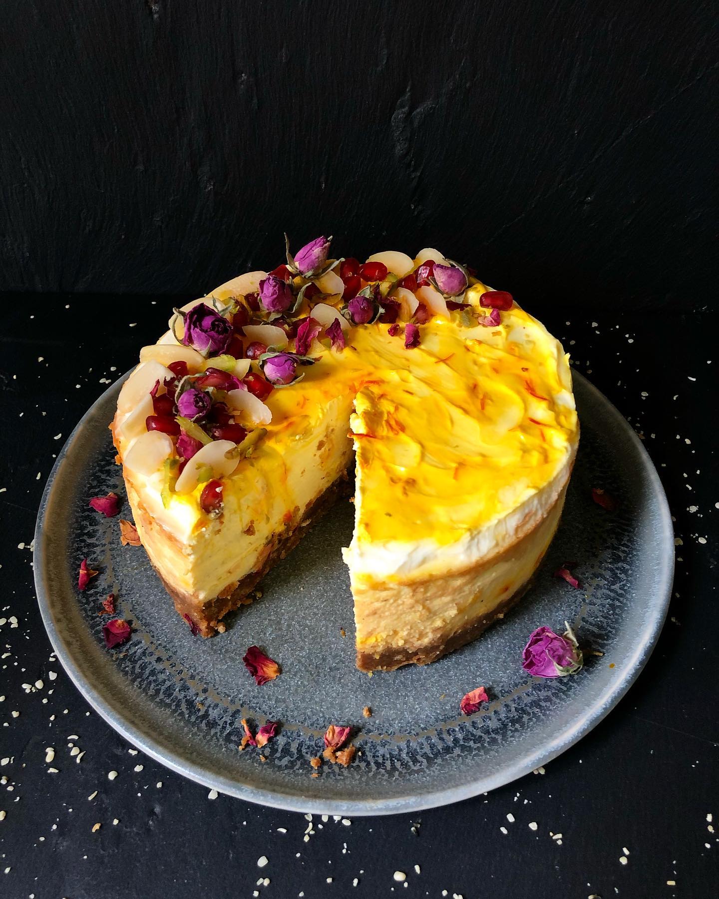 Saffron-Infused Shrikand Cheesecake with Nutty Lotus Biscoff Base