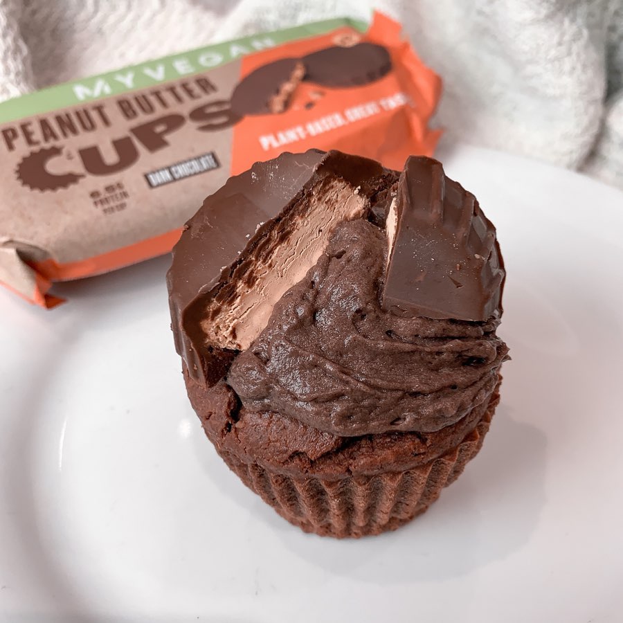 Peanut Butter Stuffed Protein Chocolate Cupcake