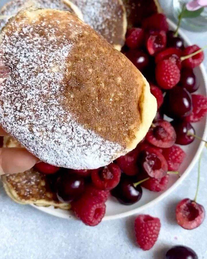 Coconut Yogurt Pancakes with Fruits and Chocolate Spread