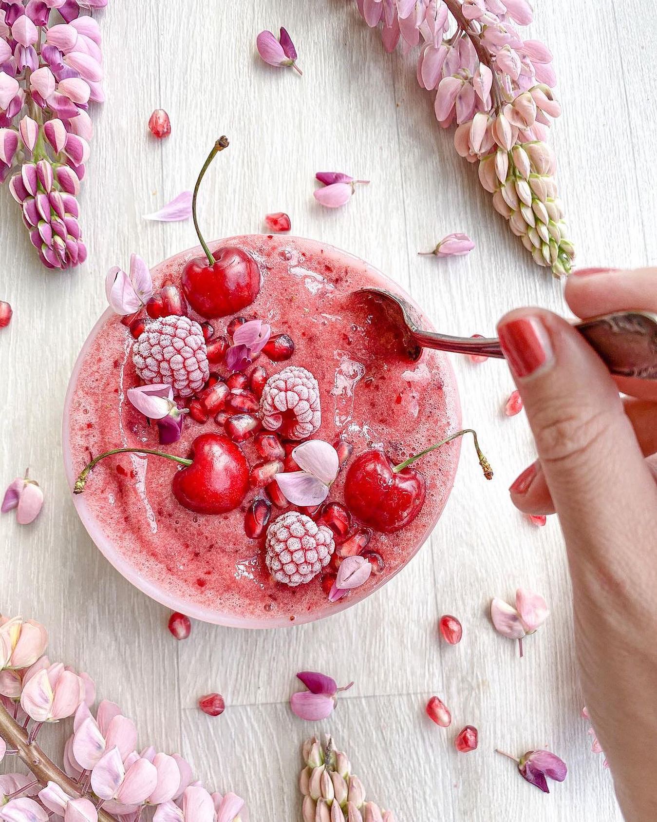 Cherry Pomegranate Nicecream with Rose Infusion