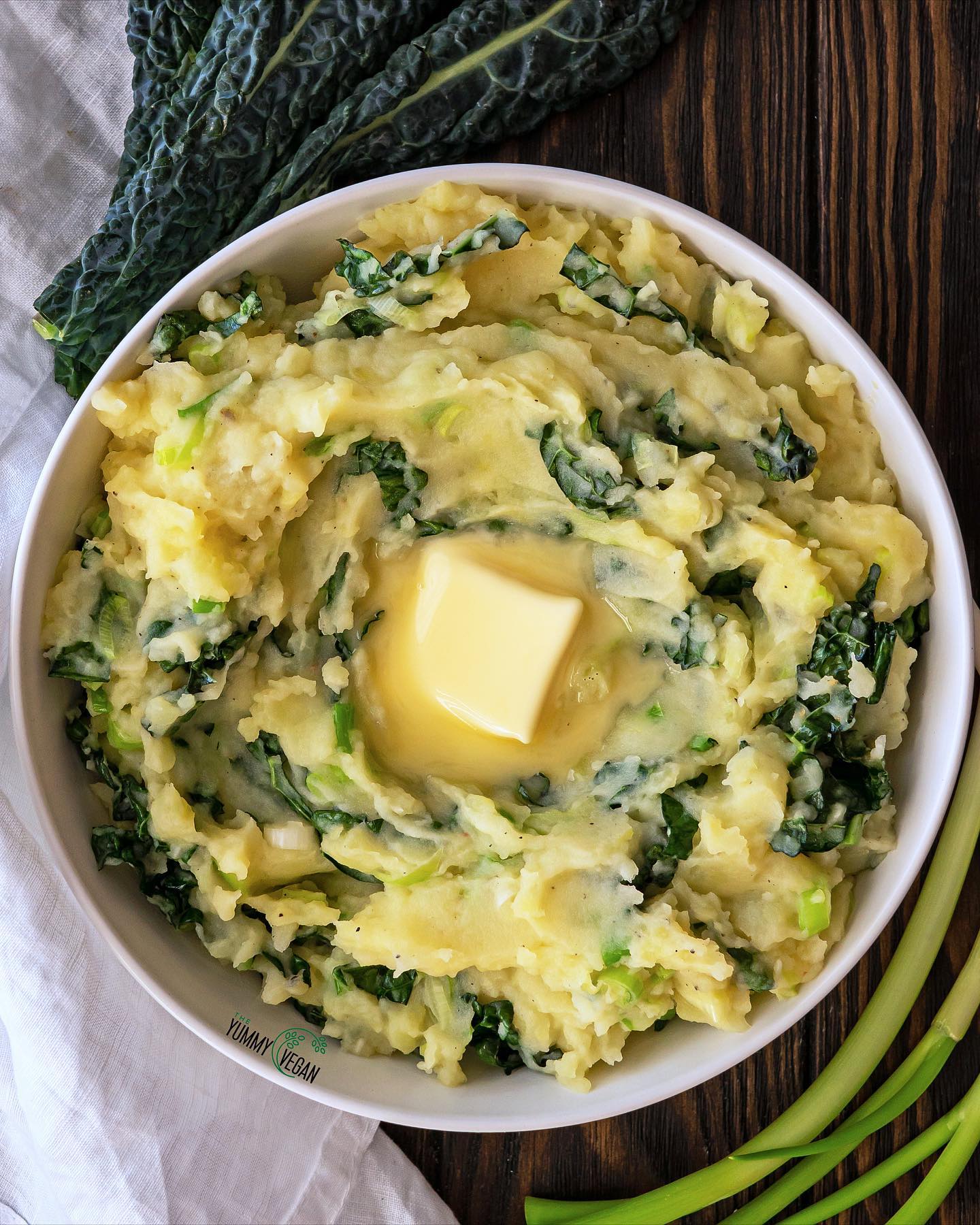 Creamy Vegan Colcannon with Kale and Green Onions