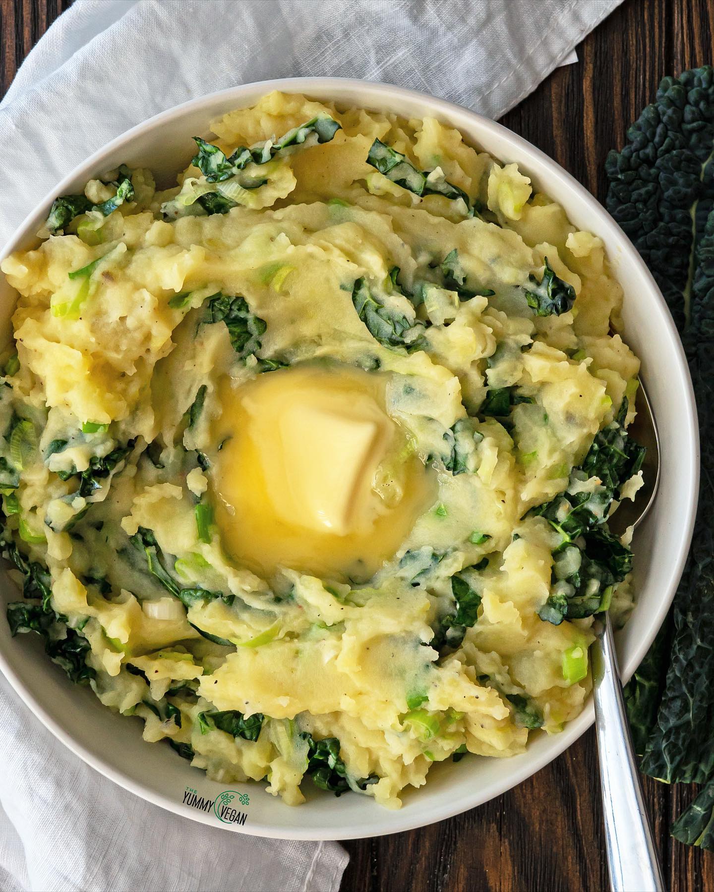 Creamy Vegan Colcannon with Kale and Green Onions