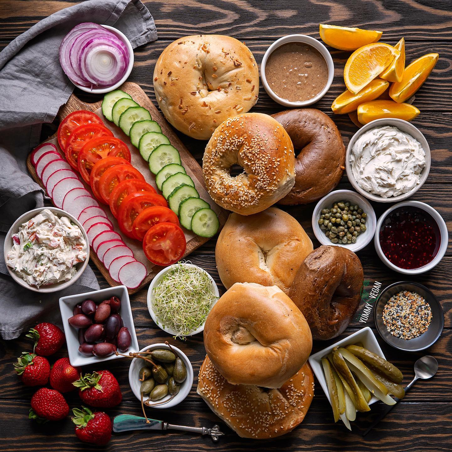 Bagel Board with Savory and Sweet Toppings