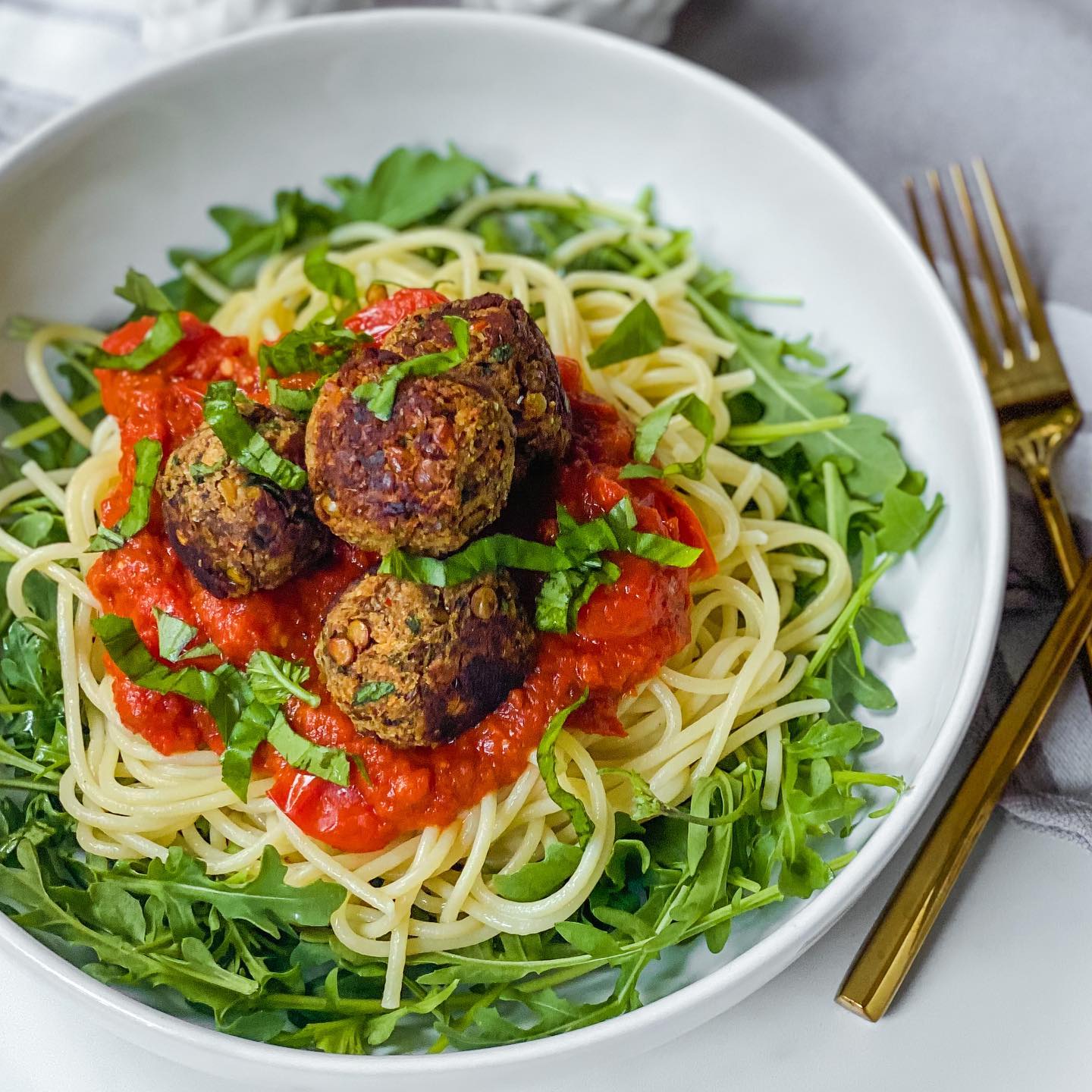 Lentil Meatballs with Pasta and Sauce 🍝 [Gf, Vegan]