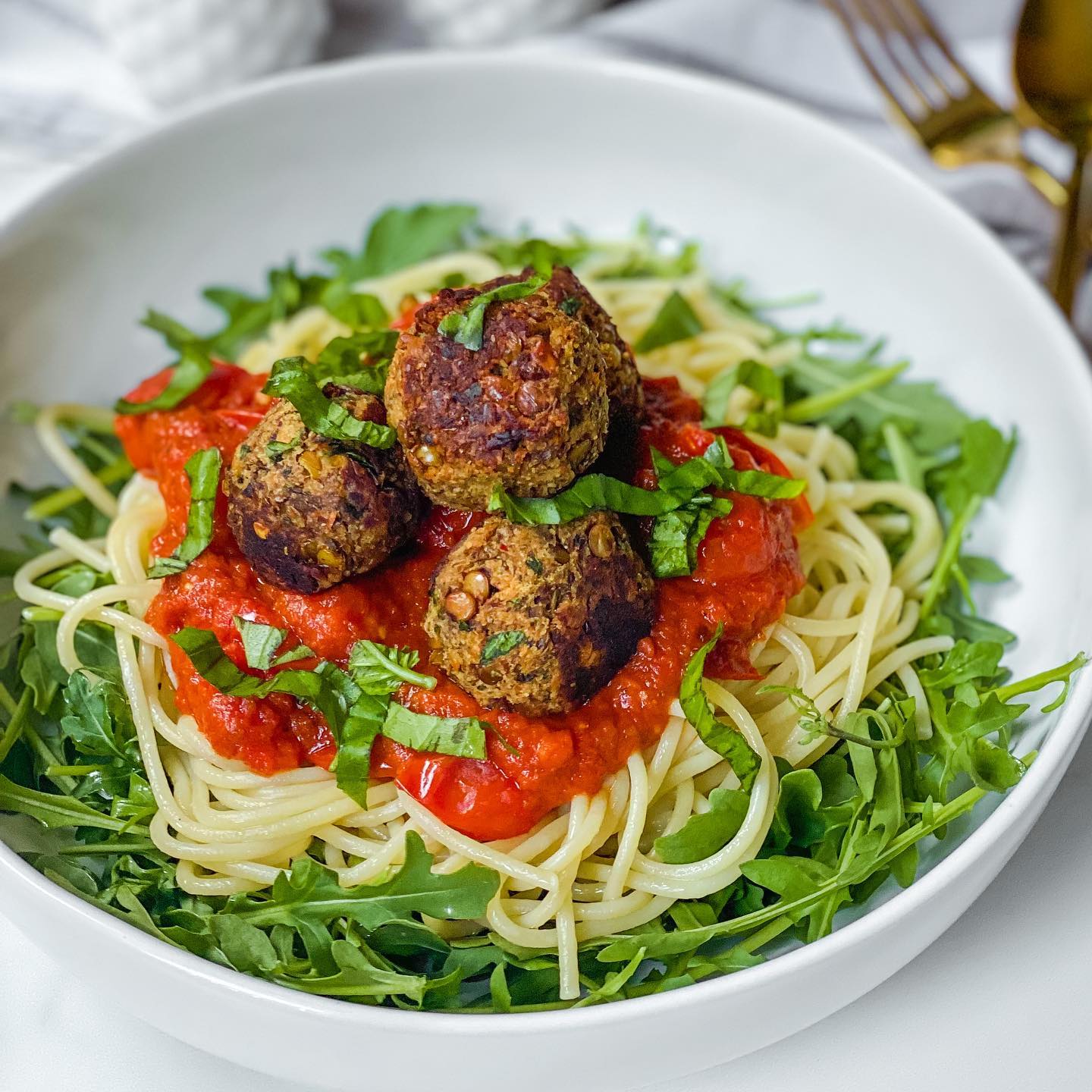 Lentil Meatballs with Pasta and Sauce 🍝 [Gf, Vegan]