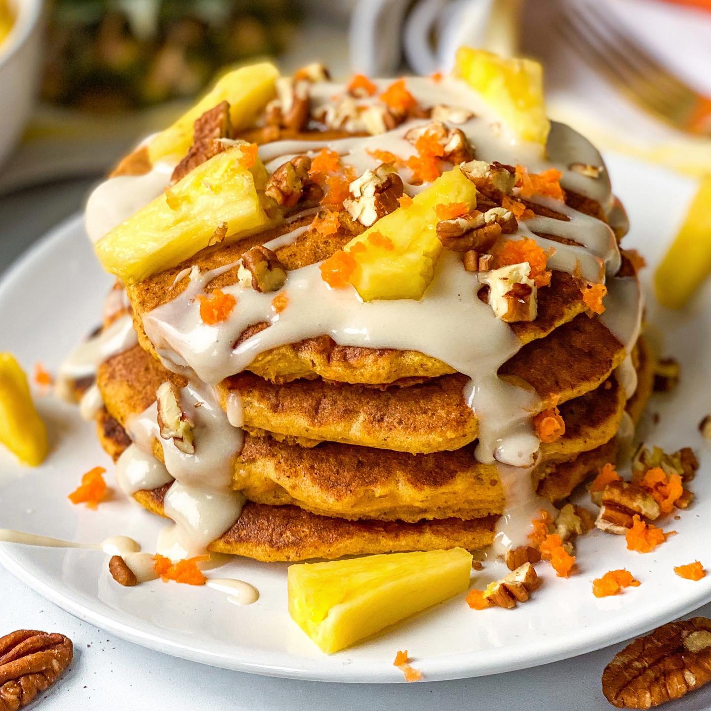 Carrot Cake Pancakes with Cream Cheese Icing