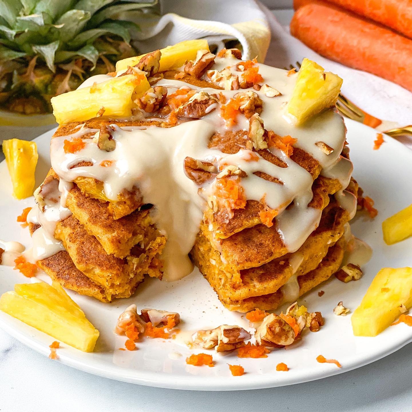 Carrot Cake Pancakes with Cream Cheese Icing