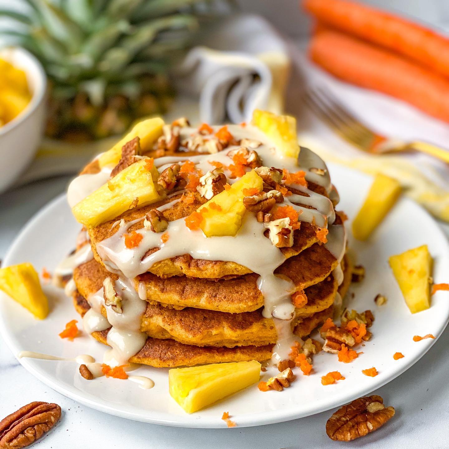 Carrot Cake Pancakes with Cream Cheese Icing