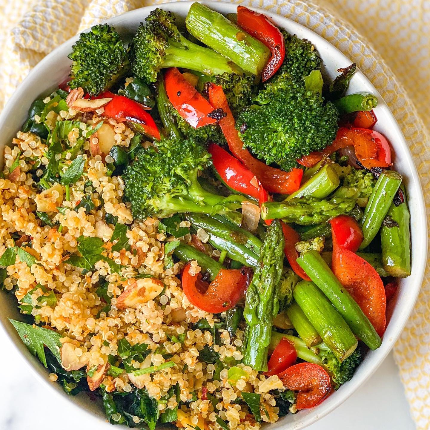 Flavorful Roasted Veggie Quinoa Bowl with Spicy Lemon Herb Tahini