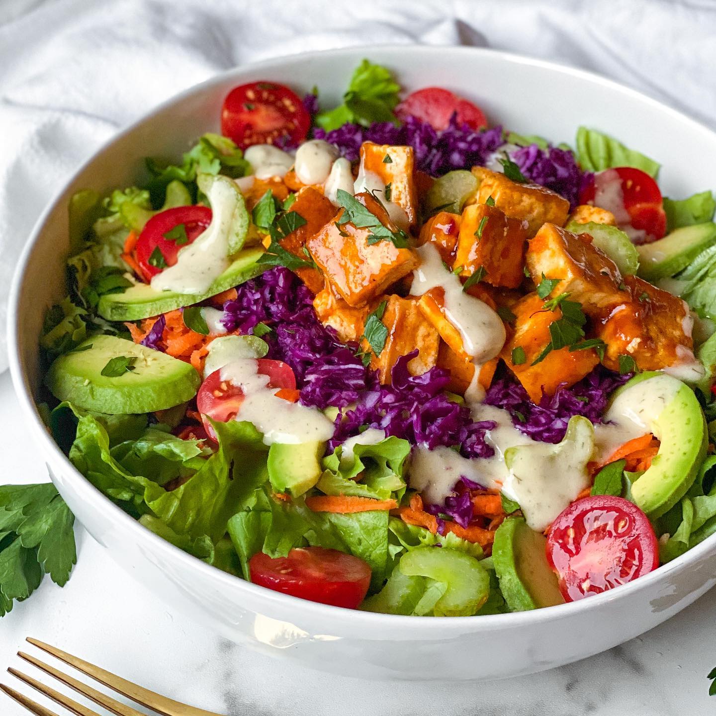 Crispy Buffalo Tofu Salad