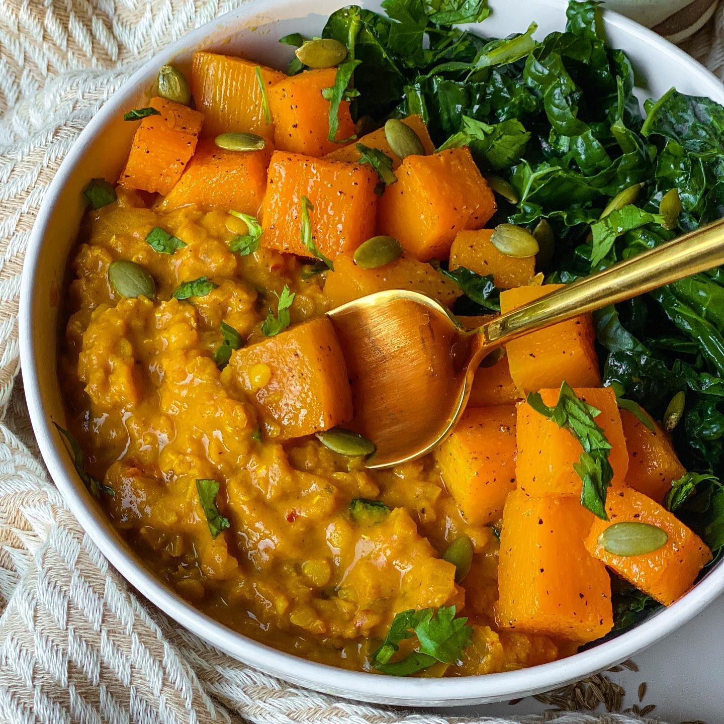 Creamy Lentil Curry with Roasted Butternut Squash