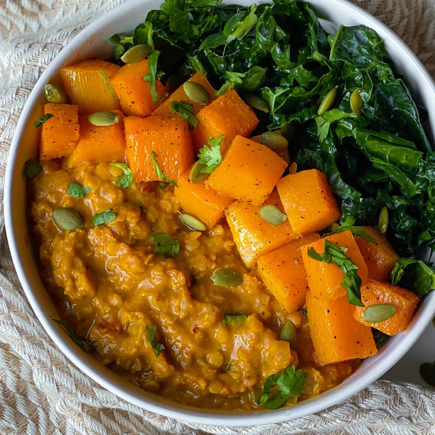 Creamy Lentil Curry with Roasted Butternut Squash