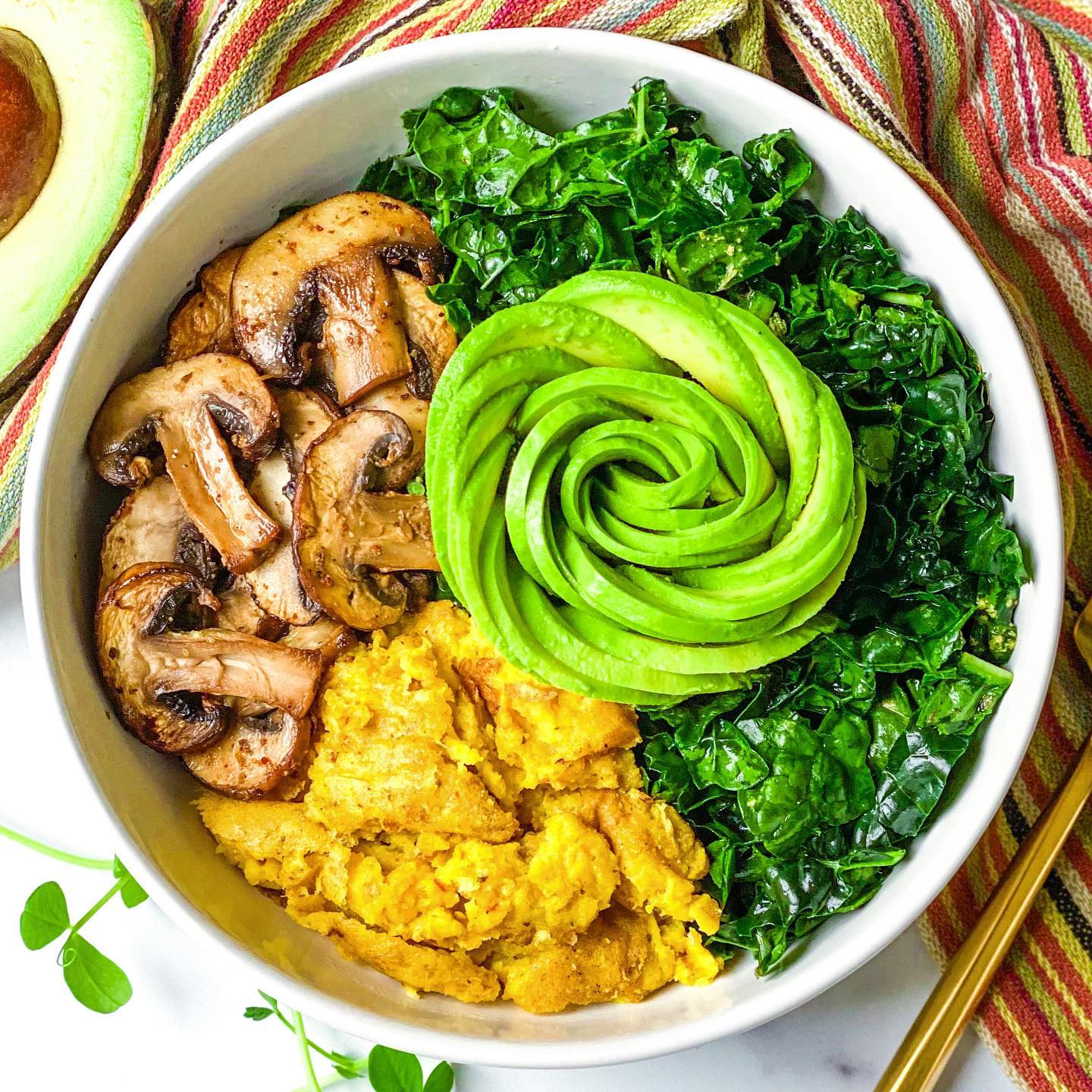 Plant-Based Breakfast Bowl with Avocado Rose