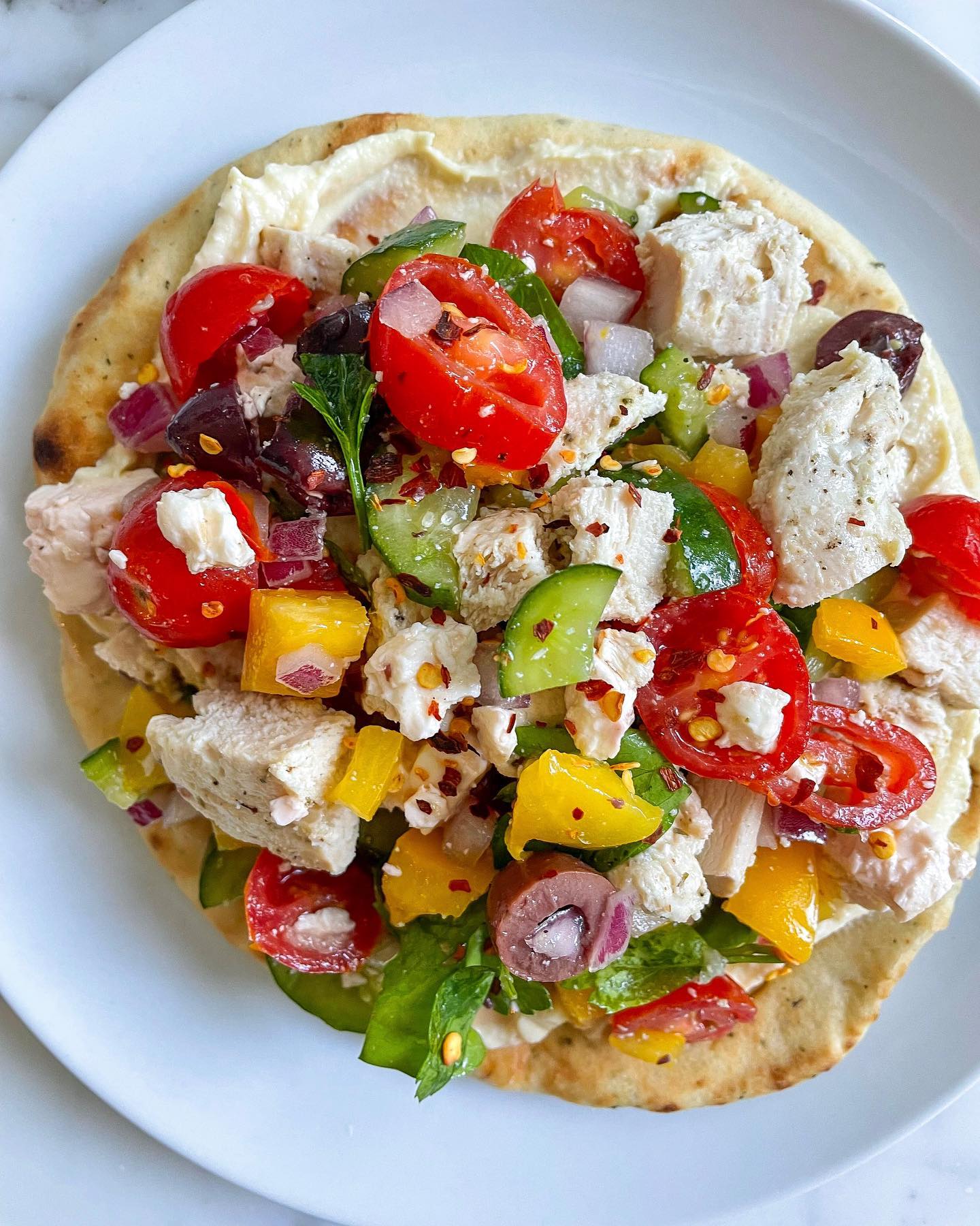 Greek Chicken Naan Pizza