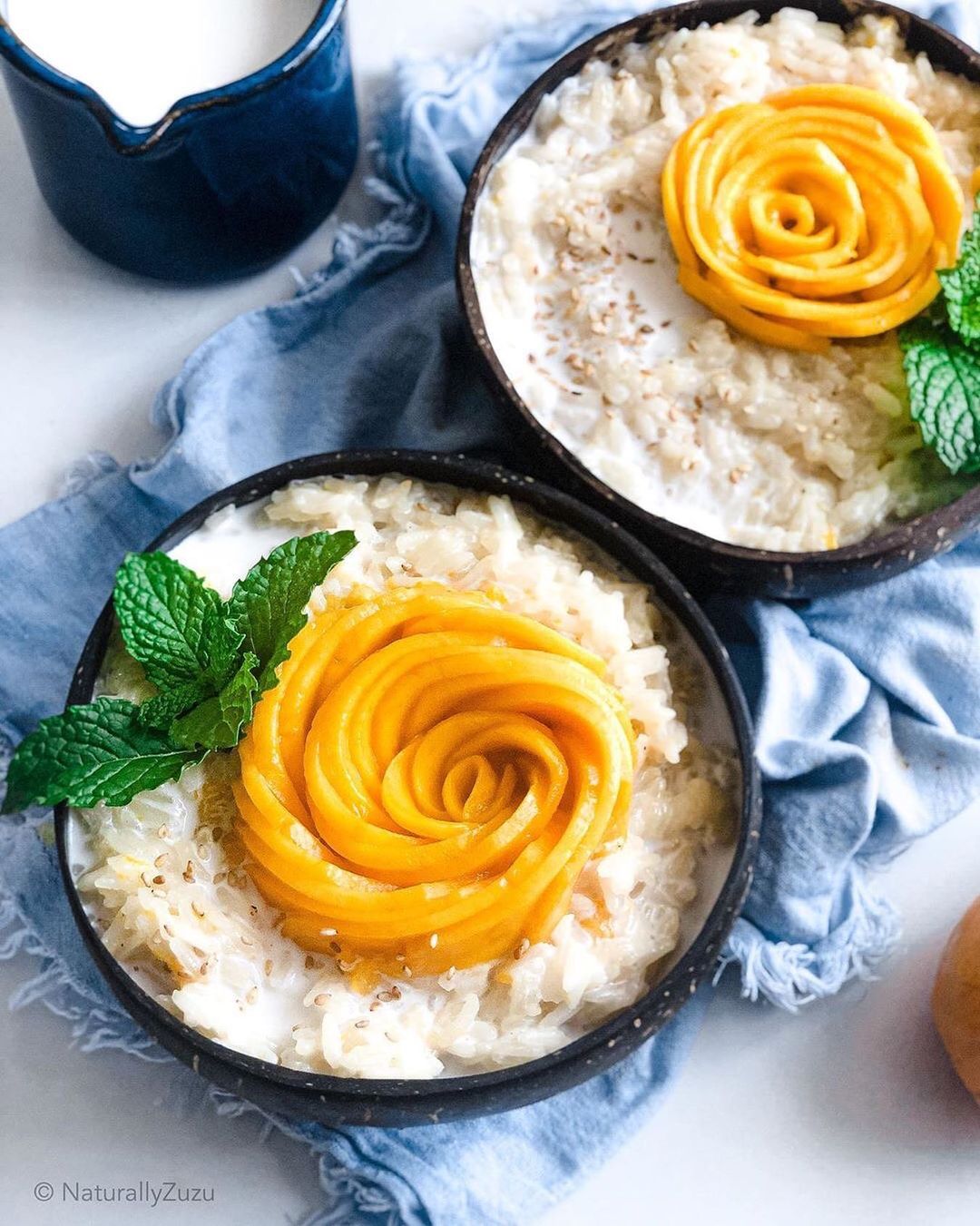 Sweet Coconut Rice Porridge with Mango