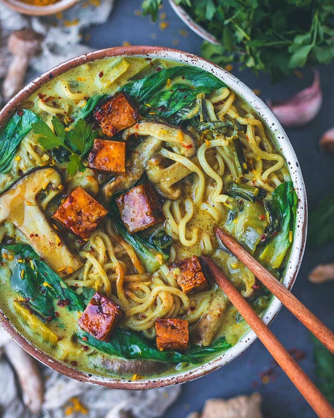 Coconut Curry Ramen with Sticky Tofu