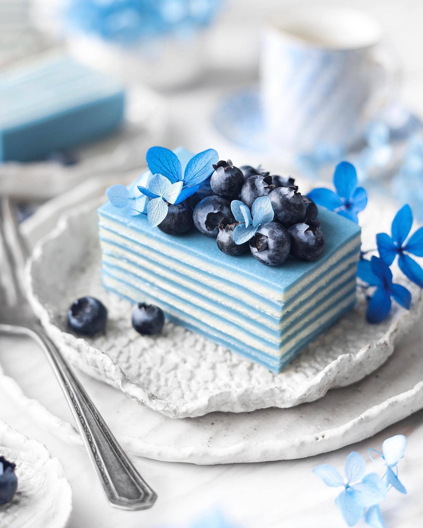 Blue Spirulina Crepe Cake with Coconut Chantilly Cream