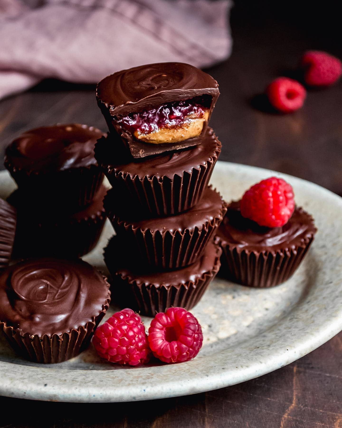 Vegan Almond Butter Raspberry Jam Chocolate Cups