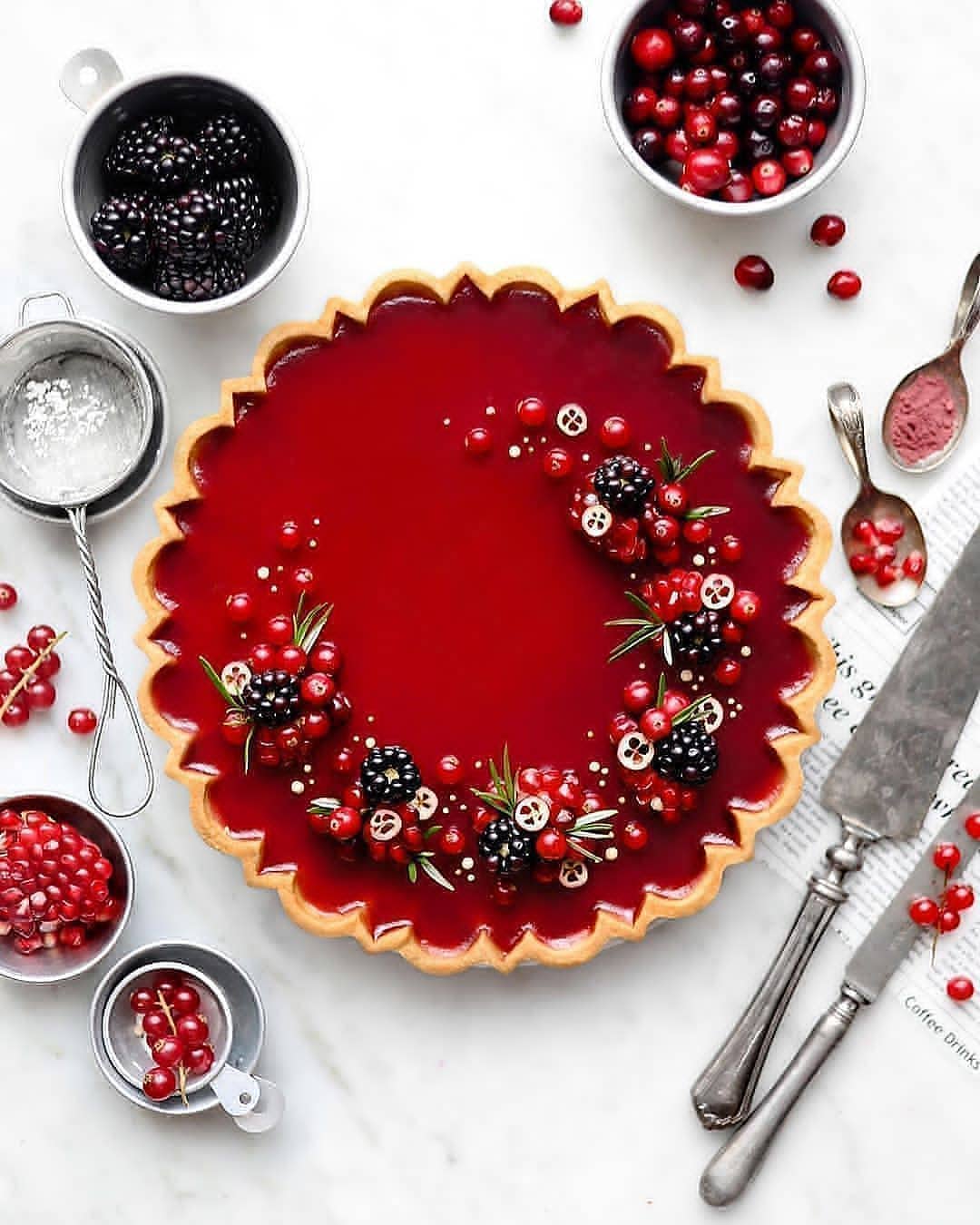 Vegan Cranberry Pomegranate Tart with Hibiscus